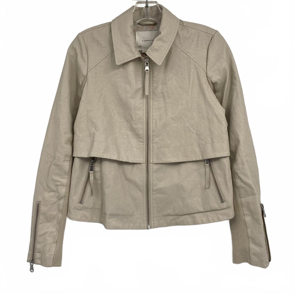 Anthropologie Beige Faux Leather Jacket | Womens XS